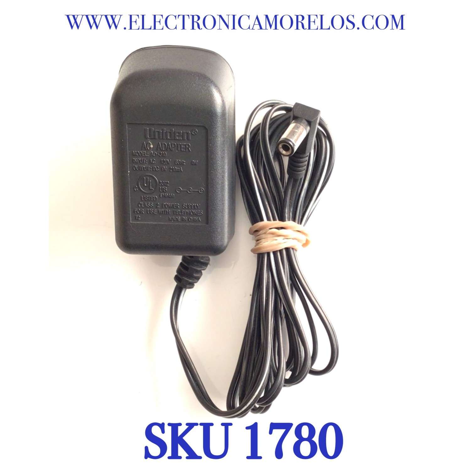 CARGADOR / ADAPTADOR DE FUENTE DE ALIMENTACION UNIDEN / NUMERO DE PARTE AD-310 / E149469 / ENTRADA VCA 120V 60HZ 4W / SALIDA VCD 9V 210MA / MODELO AD-310
